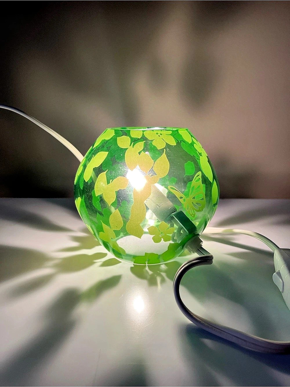 Green IKEA Knubbig Floral Spherical Table Lamp